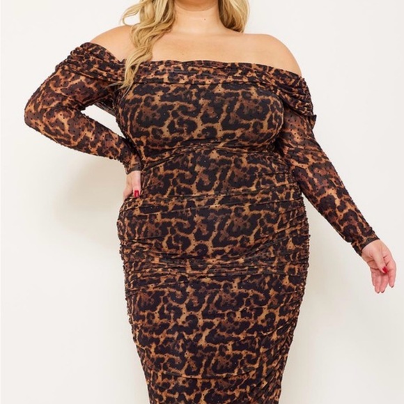 Leopard Print Off-Shoulder Dress - Picture 1 of 3